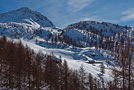 Vista invernale dell'Alpe Cort, Chamois - Italia
